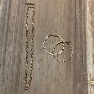 Gold Chain Necklace and Gold Hoop Earrings